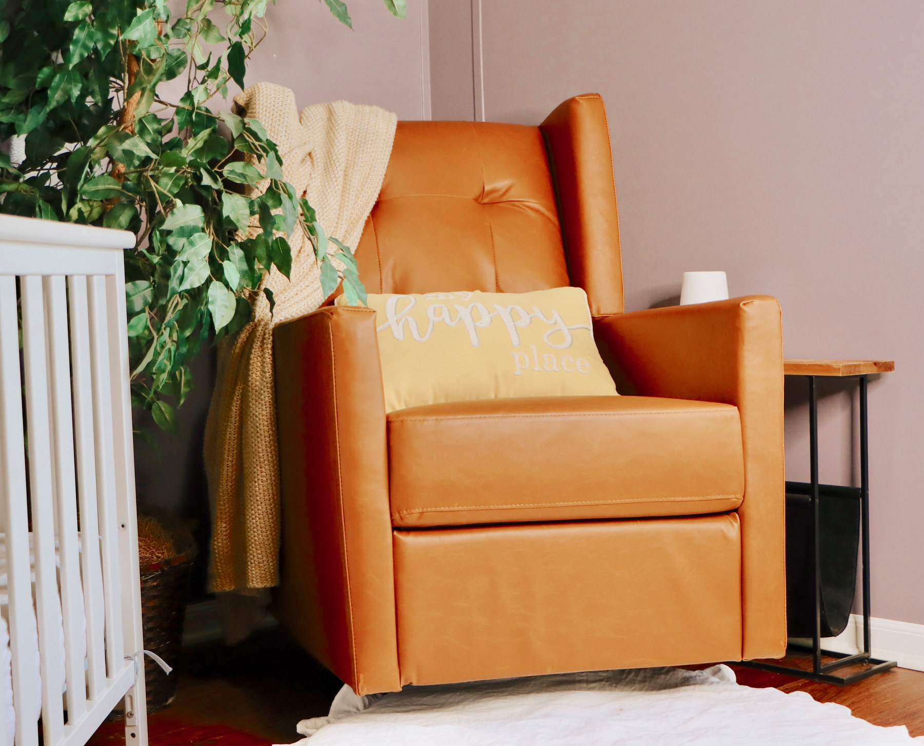 Warm orange armchair in a softly styled interior